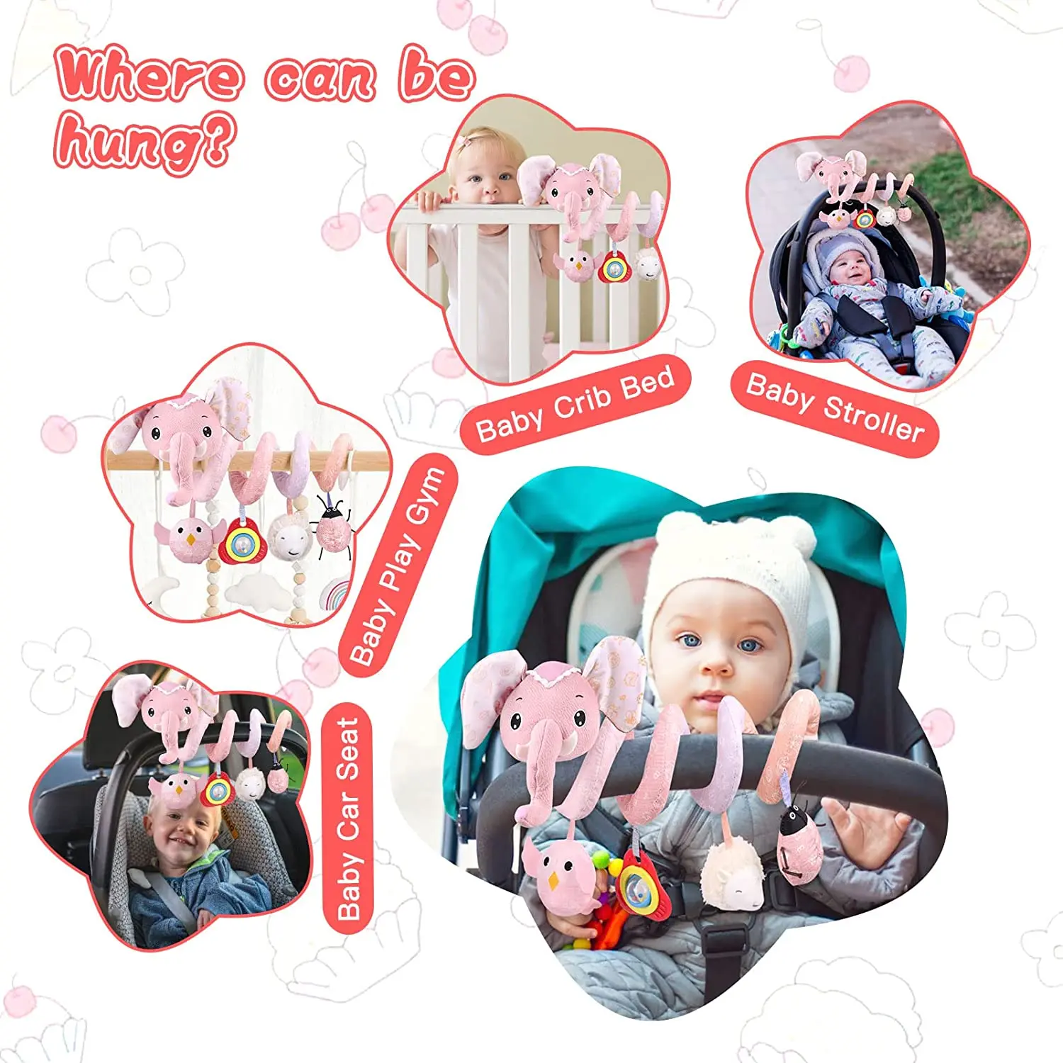 Cochecito de bebé, arco de juguete, asiento de coche, juguetes con colgante, actividad sensorial, actividad de cochecito