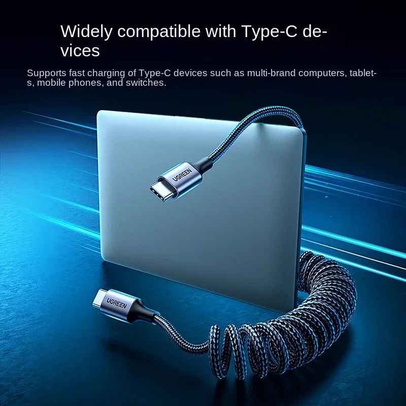 UGREEN Car Spring USB Type C Cable USB C to USB C Cable 100W PD Fast charging For Apple huawei Samsung iPhone 15 pro Max data 5A