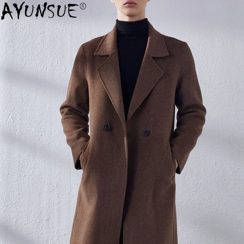 

AYUNSUE Elegant Winter Man Coat Double Face Woolen Jacket 100% Pure Wool Coat Long Trench Coat for Men Clothing Abrigos Hombre