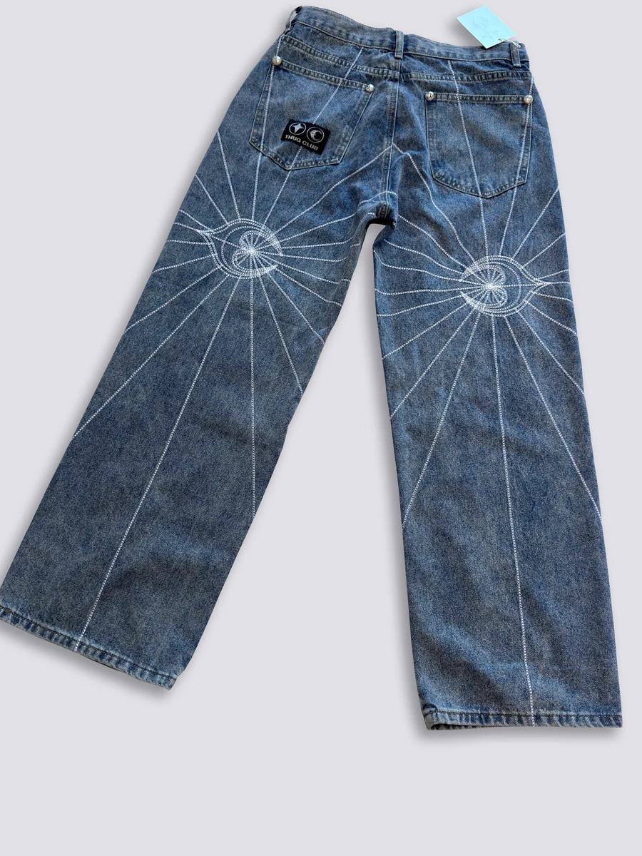 thug club 25ss ダメージ加工 ライトブルーデニム ワイドレッグ thug club 25ss ダメージ加工 ライトブルーデニム ワイドレッグ