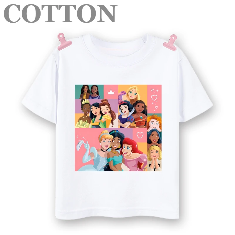 thumbnail image 1 of Camiseta de algodón de varios estilos con estampado de dibujos animados para niños de Disney, de manga corta, con estampado de princesas animadas de verano, 1 of 5