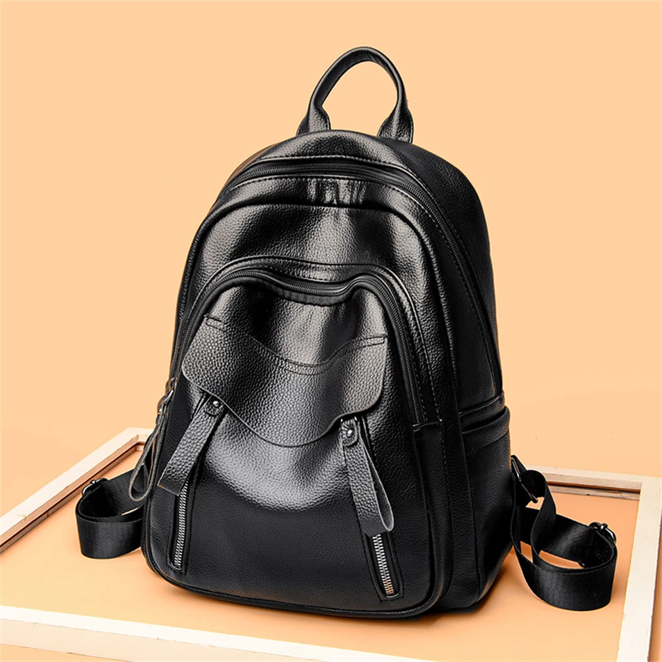 New Fashion Leather Backpack Solid Color Women's Backpacks Ladies Anti  Theft Travel Backpack High Quality Waterproof Bag - AliExpress