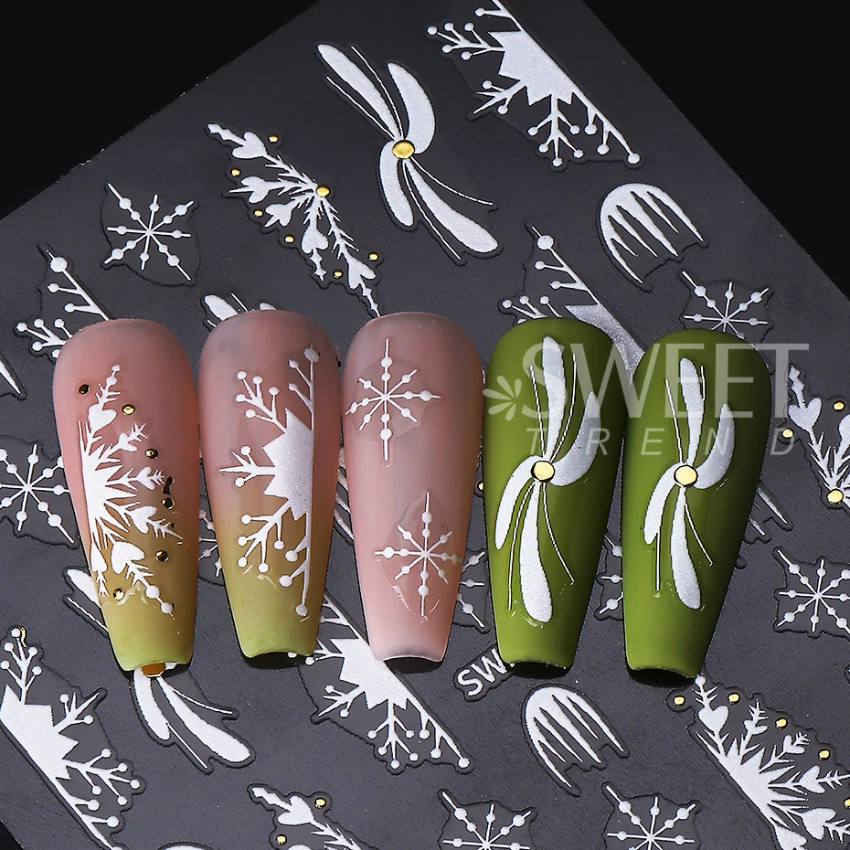 2pcs Christmas Snowflake Nail Art Stickers 3D Gold Line Lace Snowflake French Design Nail Slider Decals DIY Manicure Decoration