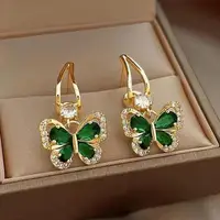 925 Silver Needle Vintage Green Crystal Butterfly Drop Earrings For Women Jewelry 2026 Trending Luxury Zircon Women's Earrings 1