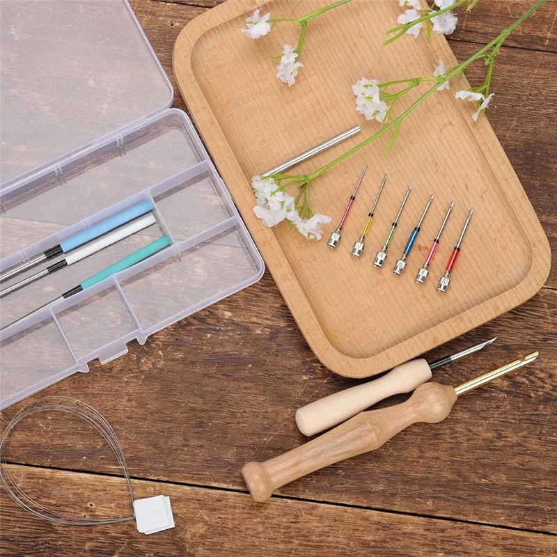 16Pcs Punch Needle Kits, Punch Needle Tool Embroidery Kit For Adults Beginner Floss Crossstitch DIY Craft-Y78A