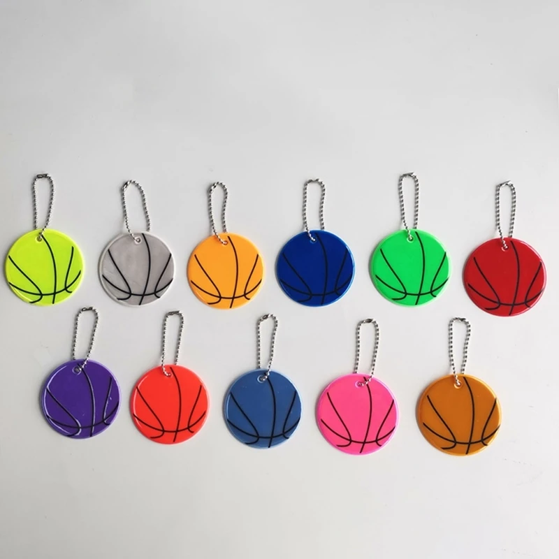 Reflective Pendant for Basketball Reflective Keychain Bag Pendant with Chains Doft PVC Reflector Keyrings For Visible Safety Reflective Pendant