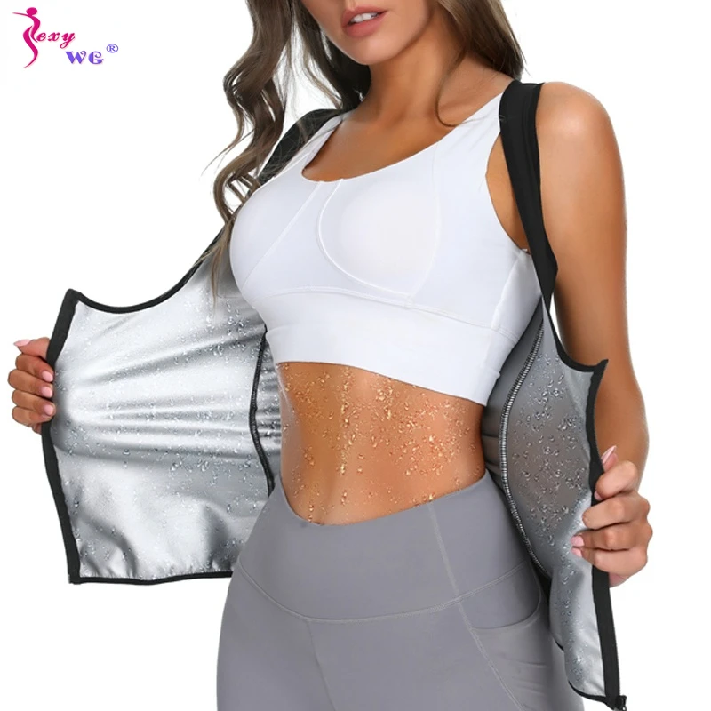 Women Slimming Sauna Shirt Body Shaper Waist Trainer Sweat Corset with Zipper Gym Fitness Tank Top Sport Vest Weight Loss SEXYWG For sports t shirt,yoga shirt,sports shirt,sports tank