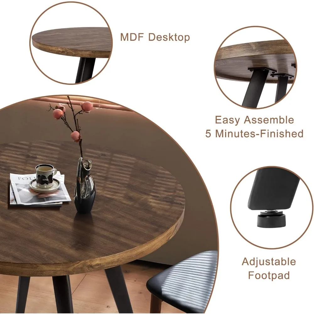 Round Dining Table, Small Dining Table for 2, 31.5" Round Table, Mid-Century Modern Kitchen Table with 1.4" Thickness Wood Grain 5