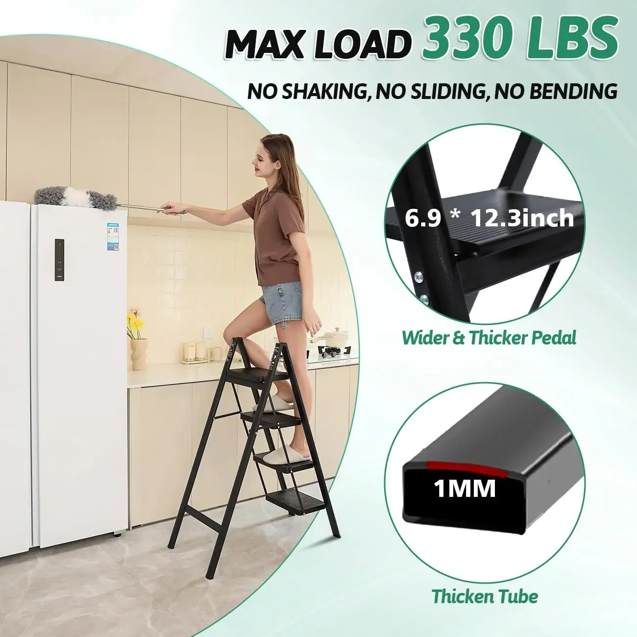 4 Step Ladder Folding Step Stool Heavy Duty 330 Lbs Load Step Ladders for Home Tall Kitchen/Closet Stepladder for Adults 3
