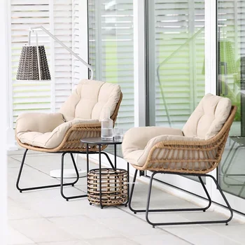 Set di mobili da giardino in rattan per il tempo libero Tavolo e sedia nordici Set da tre pezzi Combinazione di tavolini da caffè per patio esterno per la casa BalconeN 1