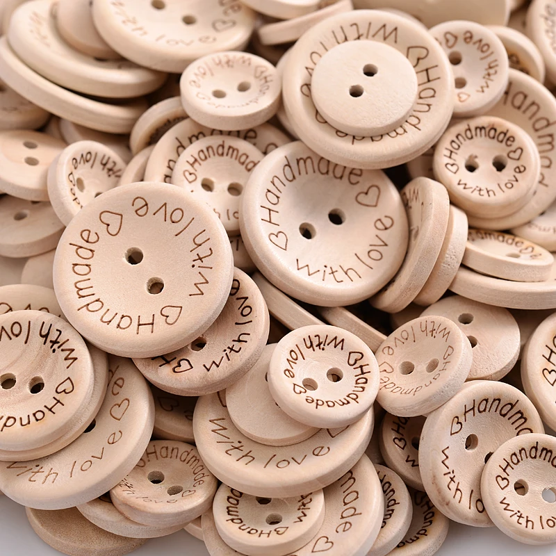 50 stücke 2 Löcher Natürliche Holz Knöpfe für Kleidung Dekorative Taste Diy Handgemachte 2 Ösen Bottons Nähen Zubehör3 – Detail 1