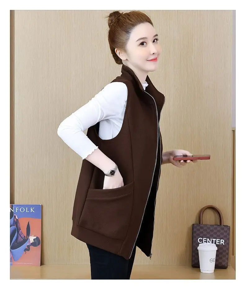 Frauen Weste Neue Stil Herbst Stil Lose Vielseitige Strickjacke Sweatshirt Weste Casual Einfarbig Vielseitige Jacke – Detail 9