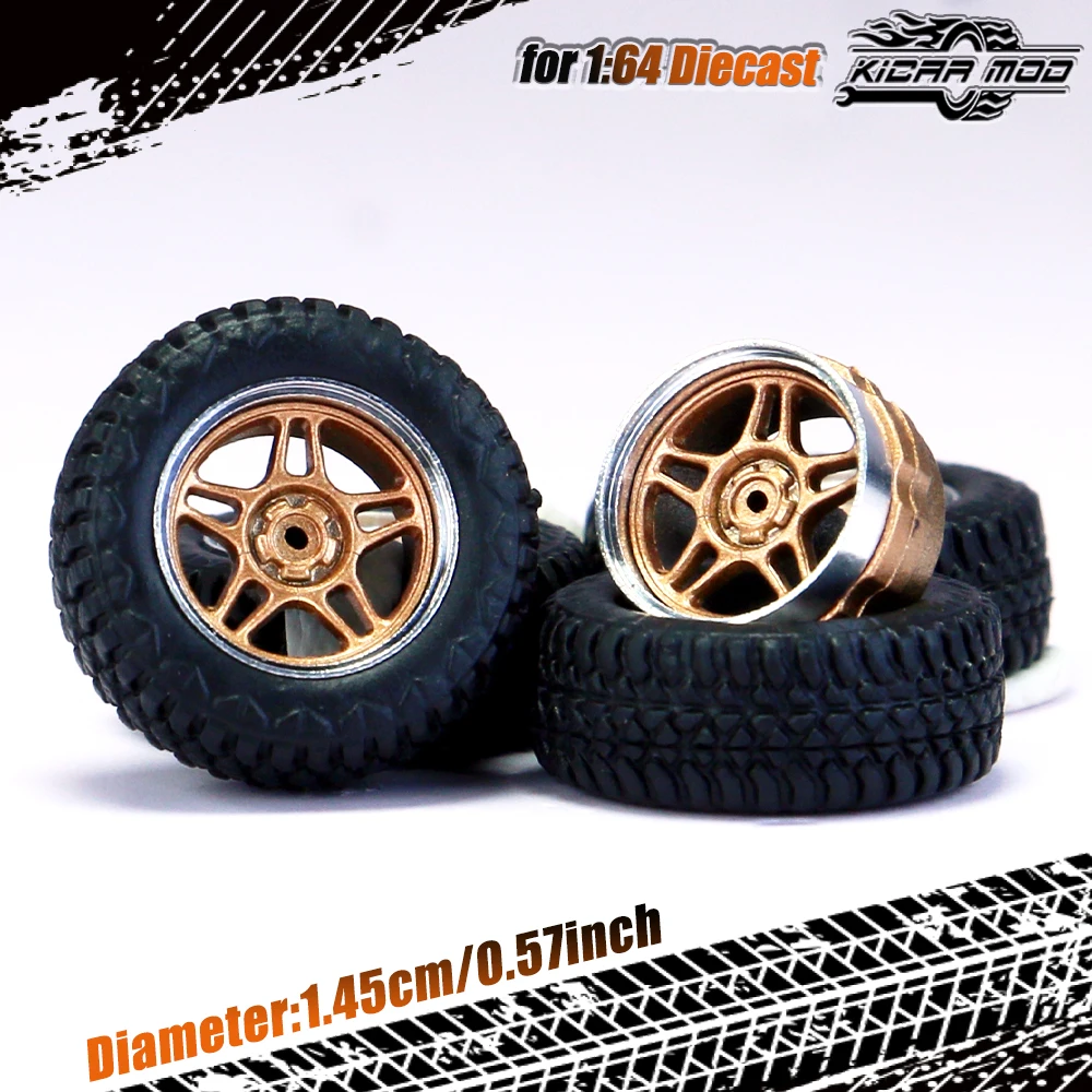 Kicarmod 1/64 Modellauto Allterrain-Räder mit Gummireifen Nietenachse Metallfelgen Durchmesser 14,5mm Umbauteile für Geländefahrzeuge – Detail 7