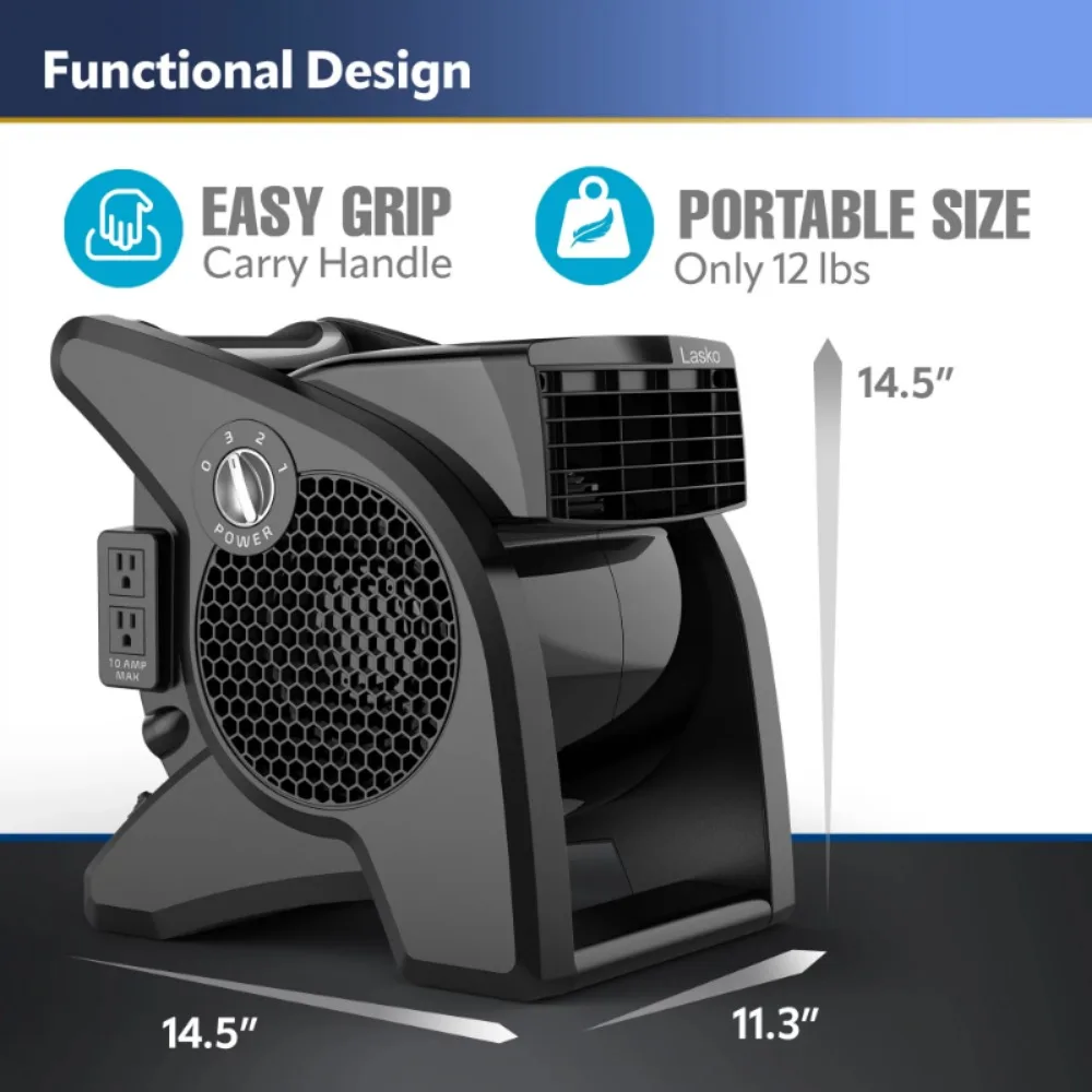 Lasko Pro Performance Pivoting High Velocity Utility Blower Fan with 3  Speeds Black Powerful High Speed Cooling Appliances