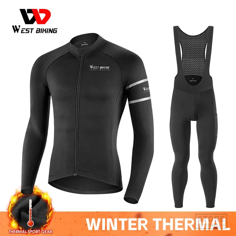 

Зимние флисовые комплекты для велоспорта WEST BIKING, трикотажные комплекты с длинным рукавом, комбинезон, брюки, велосипедная униформа, наряд с карманами, термоспортивное снаряжение