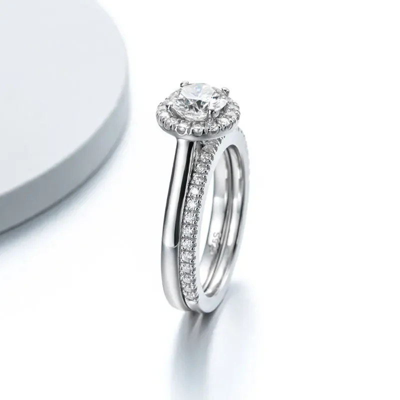 All Moissanite Engagement Rings Set For Her Total 1.42ct Solid 925 Silver Round Cut VVS D Color GRA Certificate