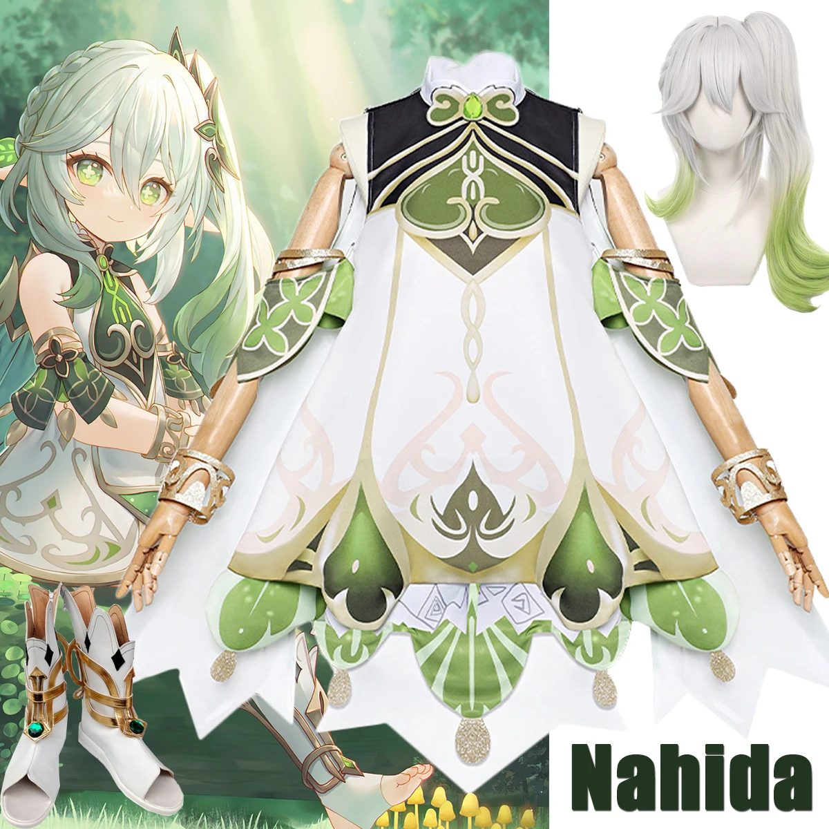 

Nahida cosplay Costume Game Genshin impact Kusanali Sumeru Dendro Avidya Forest Ranger Trainee Green Wig Play Outfits