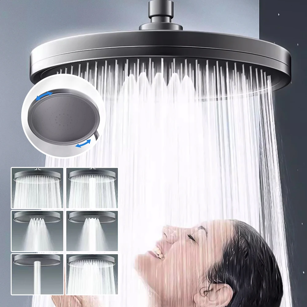 

New 6 Modes Big Panel Large Flow Rainfall High Pressure Shower Head Flow Supercharge Showerhead Water Saving Faucet Top