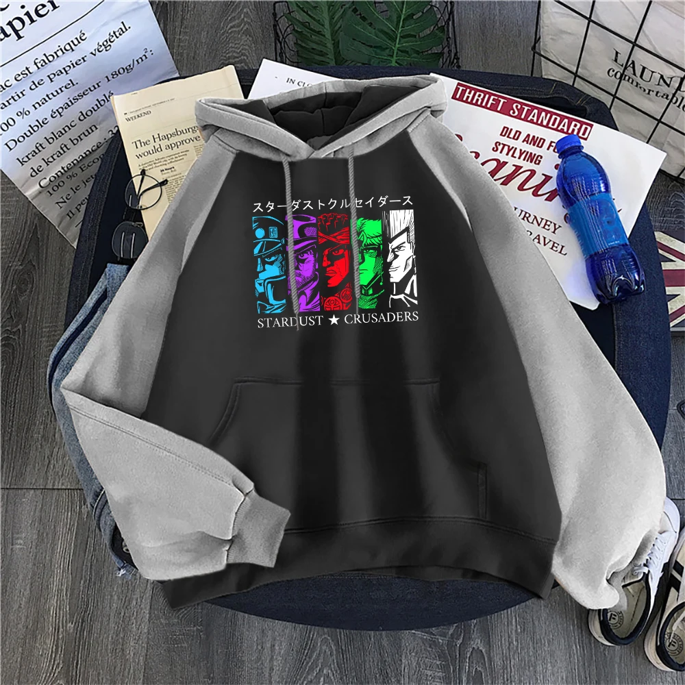 

Jojo's Bizarre Adventure: All-Star Battle Print Hoodies All-Macth Women Long Sleeve Loose Fleece Raglan Pullover Creative Hoody