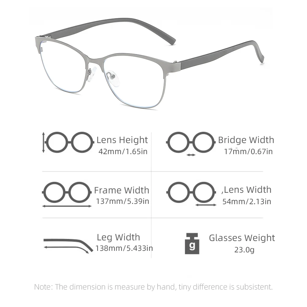 VIVIBEE 2025 Business Style Reading Glasses +150 Men Metal Grey Frame Blue Light Blocking Clear Lens Square Eyeglasses +250 4