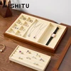 MISHITU Solid Wood Jewelry Storage Box Earrings Necklace Pendant Ring Window Display Box Organizer Jewelry Display Storage Trays 2