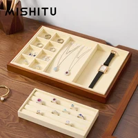 MISHITU Solid Wood Jewelry Storage Box Earrings Necklace Pendant Ring Window Display Box Organizer Jewelry Display Storage Trays 2