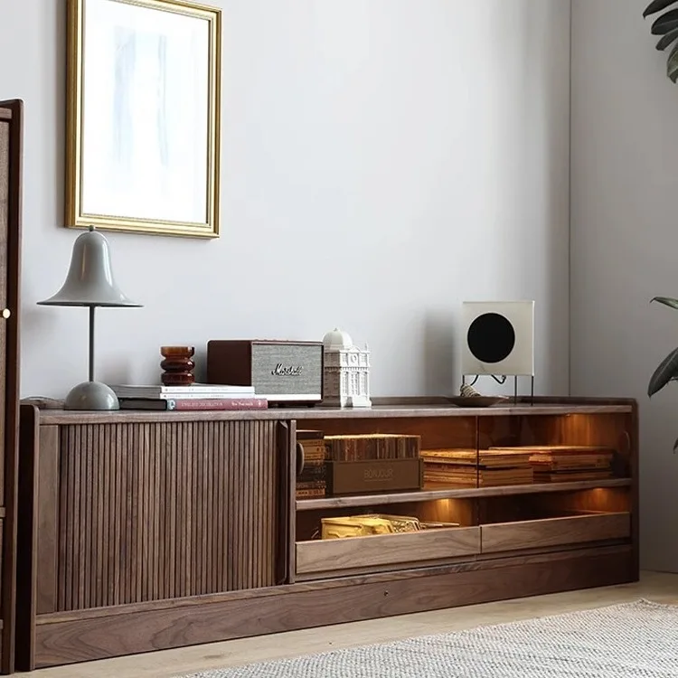 

American Solid Wood TV Cabinet North America Black Walnut Wooden Cabinet Modern Simple Storage Locker