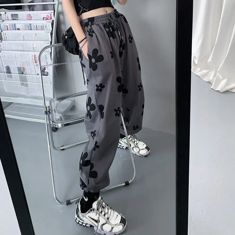 

Summer Floral Print Pants Y2k Fashion High Waisted Long Flared Pants 20221 Korean Style Trousers Gray Cargo Pants Women Clothes