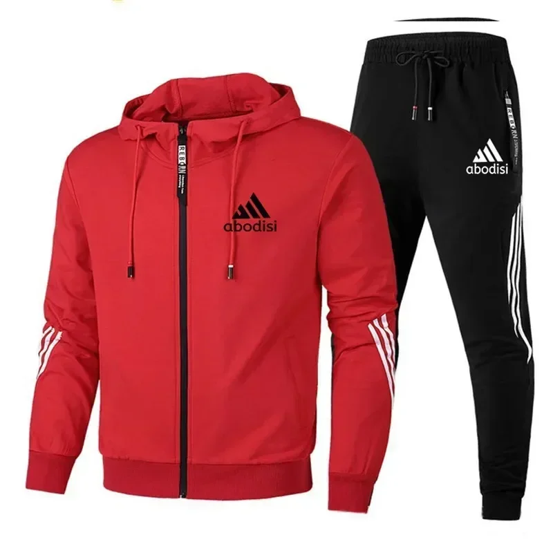 

2024 Spring and Autumn leisure sportswear brand printed men's hoodie and sweatpants 2-piece zip-up hooded sports cardigan