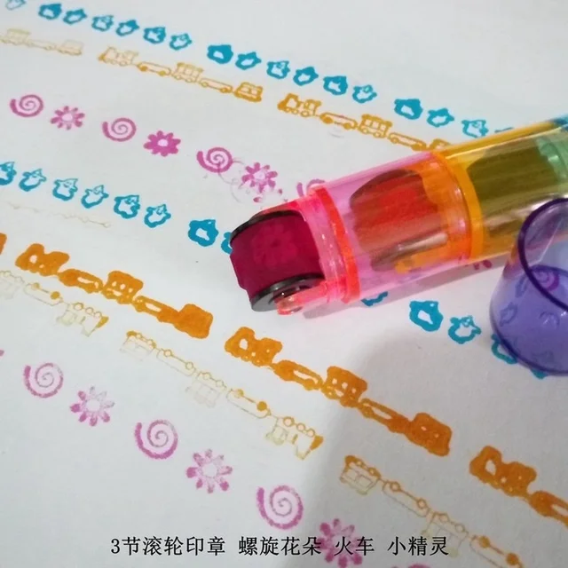 3/6 section Baby Colorful Ink Pad Stamp Seal Preschool Funny Toy Learning Cartoon DIY Roller Drawing Diary Tool Kid Ink Pad Gift 4