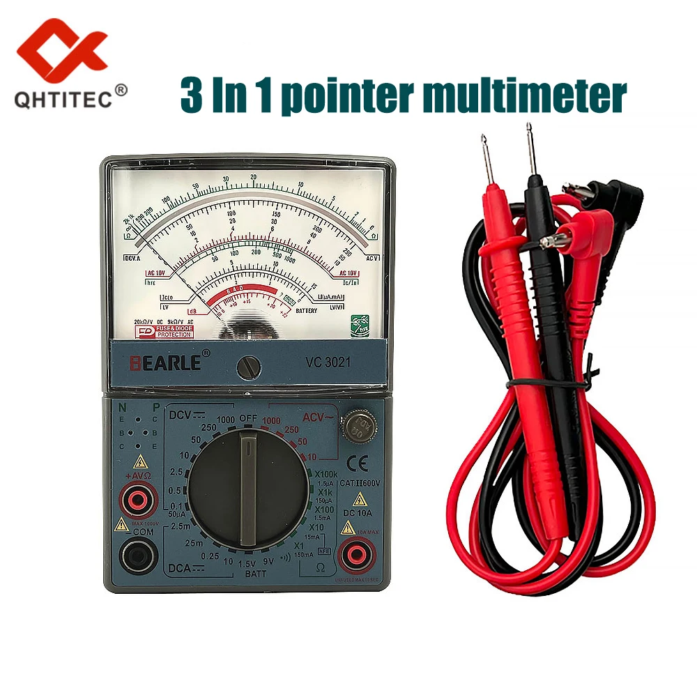 

QHTITEC 3 In 1 Analog Multimeter Professional 1000v 10A Student Desktop Mechanical Pointer Ammeter Voltmeter Electrician Testing