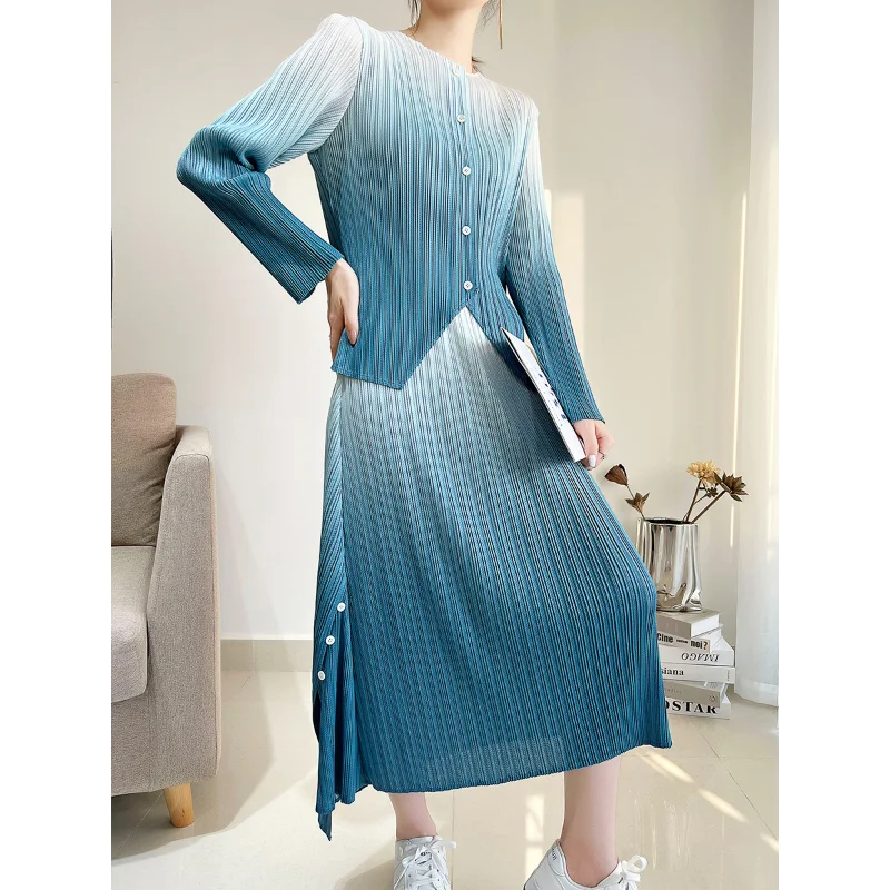 Short Coat Bust Skirt Suit Women 2022 Spring Autumn Thin Gradient Color Irregular Split Single-breasted Half Skirts Dresses Set unisex hemp rope belt tassel waistband vintage braided belt for women dresses decor waist chain all match thin waist rope