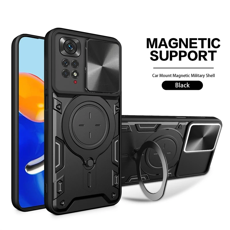 Slide Camera Shockproof Armor Phone Case with Stand Back Cover