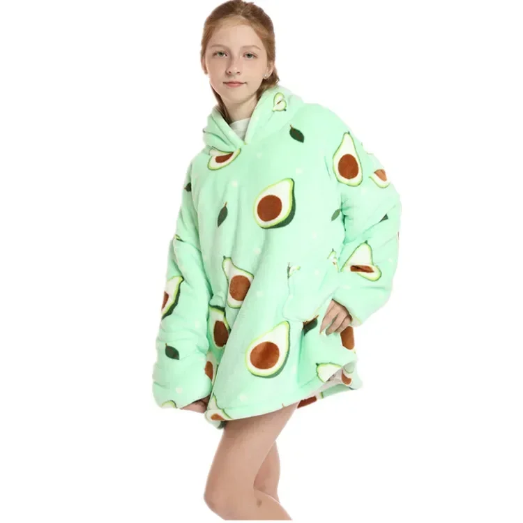 Winter Sherpa Blanket Hoodie Baby Kids Sleepwear Robe Flannel Warm Bathrobe For Girls Boys Pajamas Children's Dressing Gown