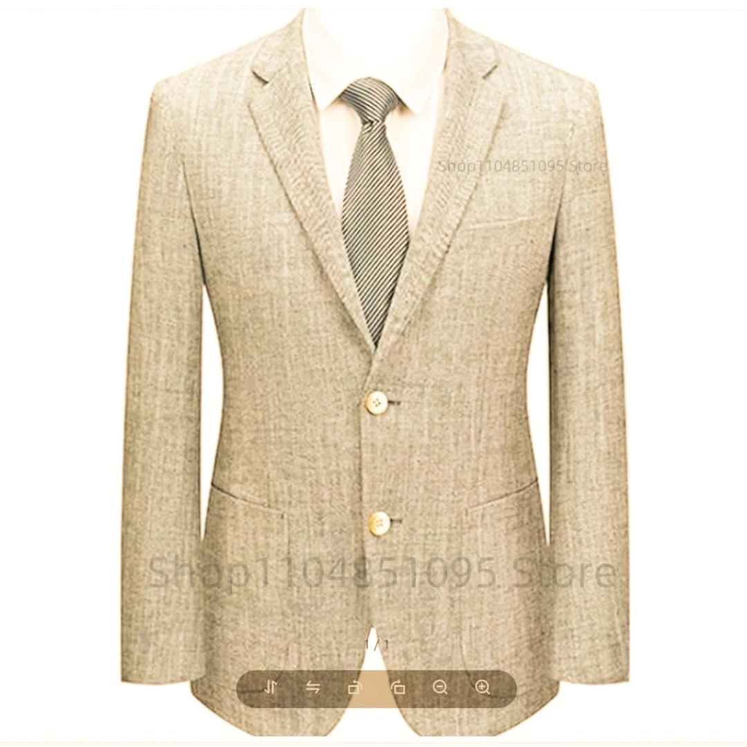 New Summer Beige Linen Men Business Blazers Jackets Thin Casual Suits Coats High Quality Slim Fit Blazers Suits Coats Clothing