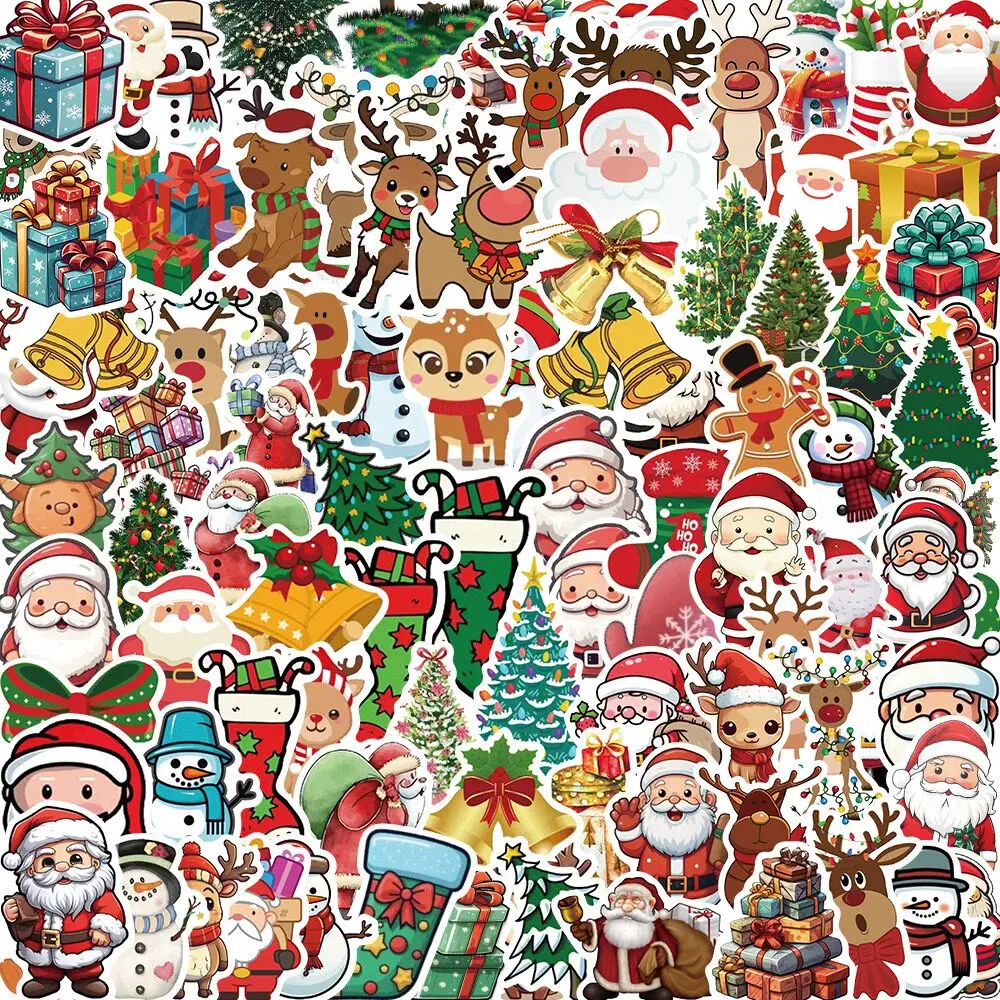 Cute Christmas Santa Claus Graffiti Stickers Aesthetic DIY Luggage Bike Phone New Year Gift Decoration Sticker Toy 10/50/100pcs graffiti stickers decorative stickers kawaii stickers christmas puzzle stickers puzzle stickers
