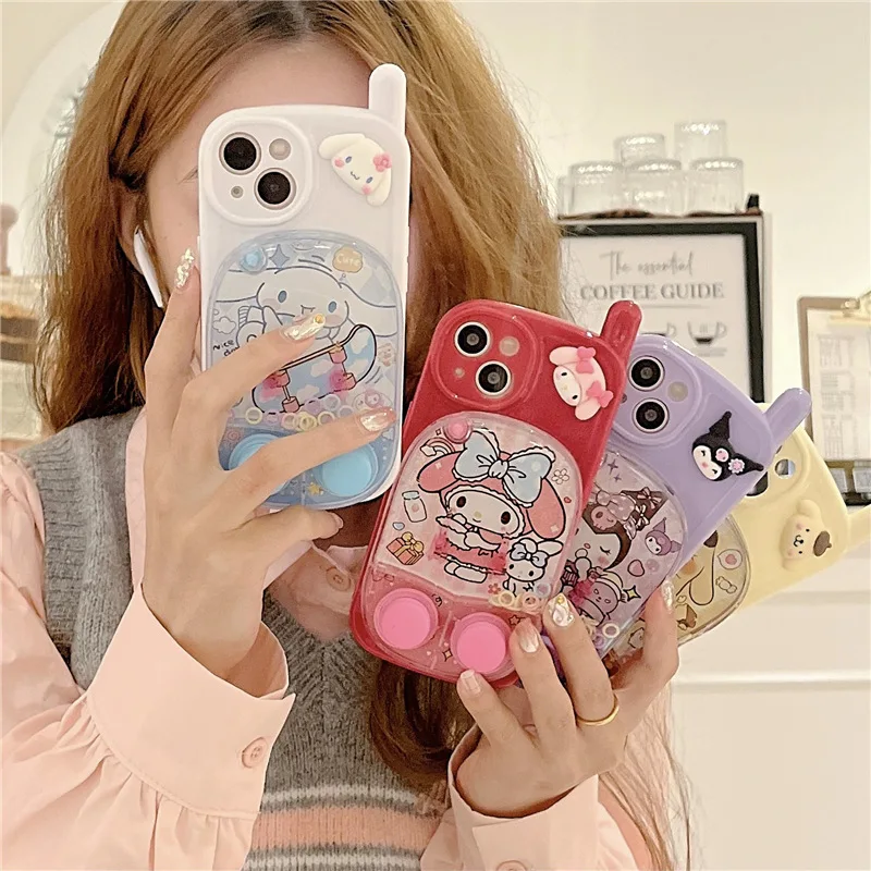 

Kawaii Sanrio Cinnamoroll Kuromi Iphone Phone Case Cute Anime Back Game Console for 14 13 12 11 Plus Pro Promax Kids Toys Gifts