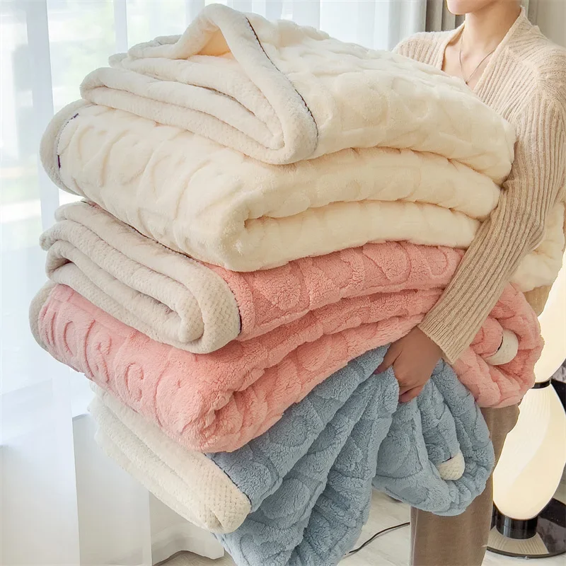 Knitted Heart Pattern Warm Throw Blankets Winter Soft Comfortable