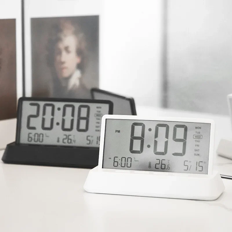 Transparent LED Large Screen Alarm Clock Temperature Date Week 12/24H Snooze Battery Desk Office School Home Decor Bedroom Kids 6