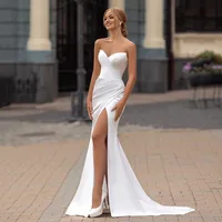 Elegant Mermaid Wedding Dresses Sweetheart Open Back Satin Bridal Gown Side Split Brides Wedding Party Dress Vestidos De Novia 1