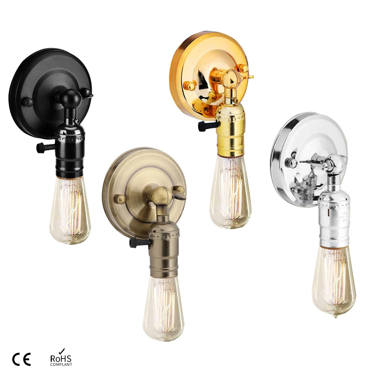 

E27 E26 Lamp Base Electroplating Aluminum Vintage Retro Antique Edison Ceiling Screw Light Lamp Bulb Socket Holder With Switch