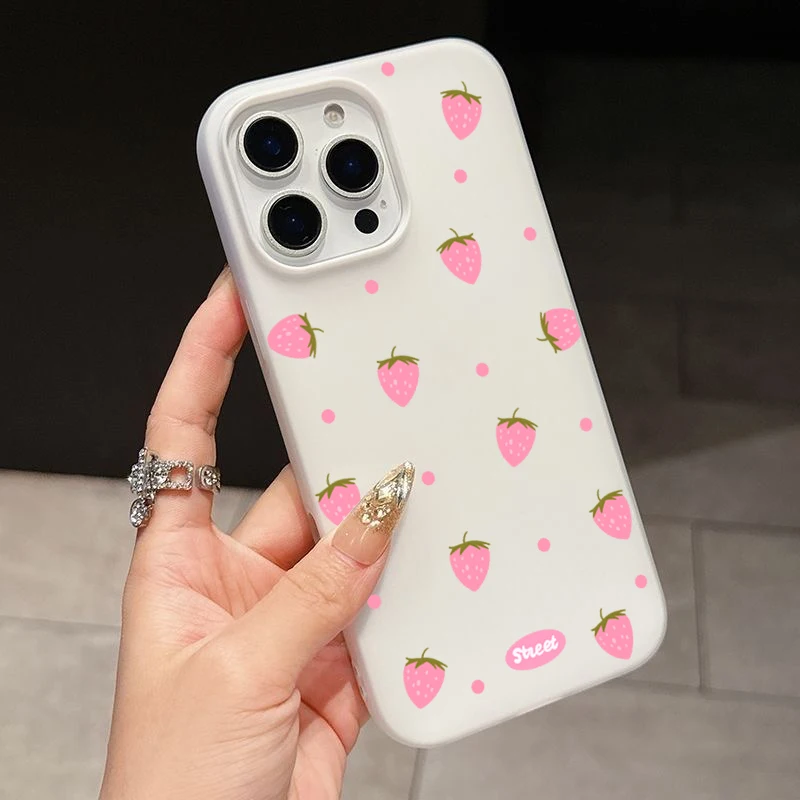 Chic Sweet Pink Strawberry Pattern Phone Case Cover