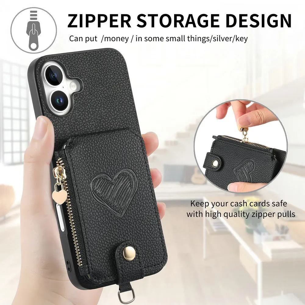 Crossbody Zipper Leather Wallet Case - Premium Back Cover