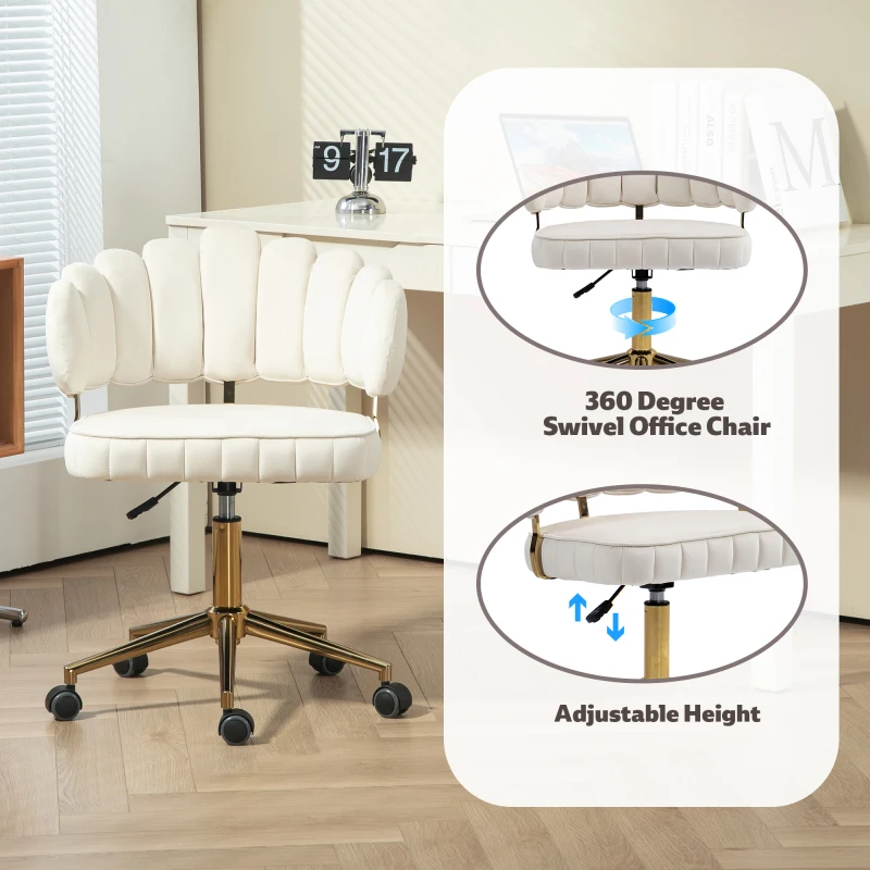 COOLMORE Veet Desk Modern Cute Computer Chair Wheels Height Adjustable Swivel Task Chair For Home Office (Beige Veet) 4