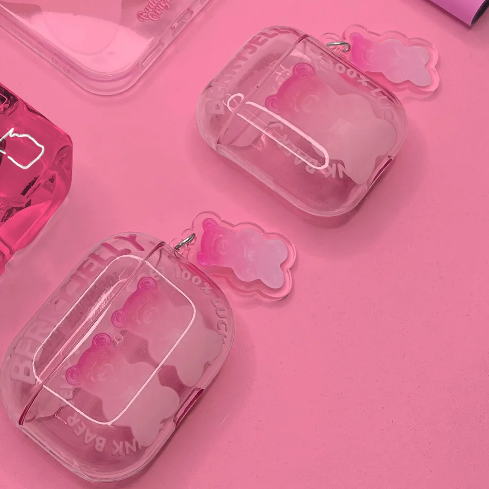 BUDDY Gradient Pink Bear Protective 3rd Silicone Pro 2nd Generation Soft Case ins Transparent_voghion.com