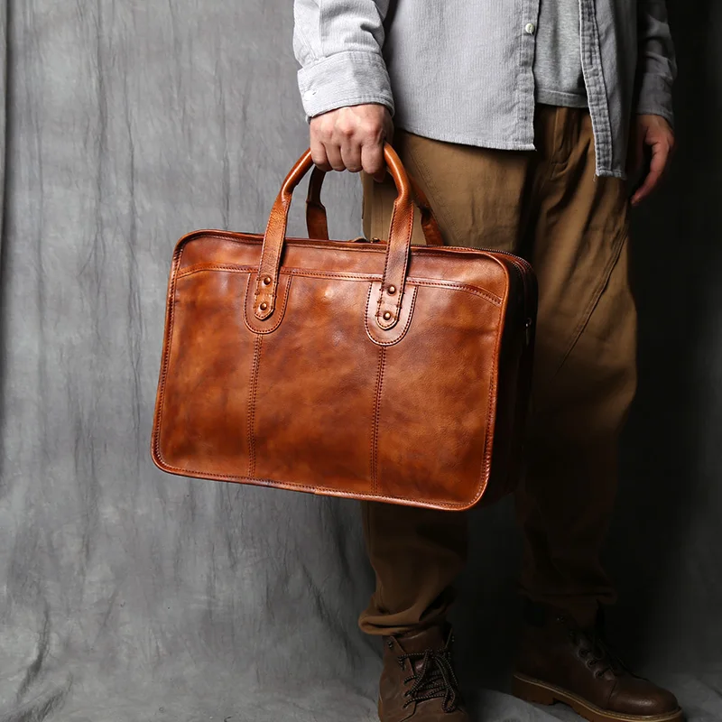 Vintage Leather Briefcase Fit 16″ 17″ Laptop