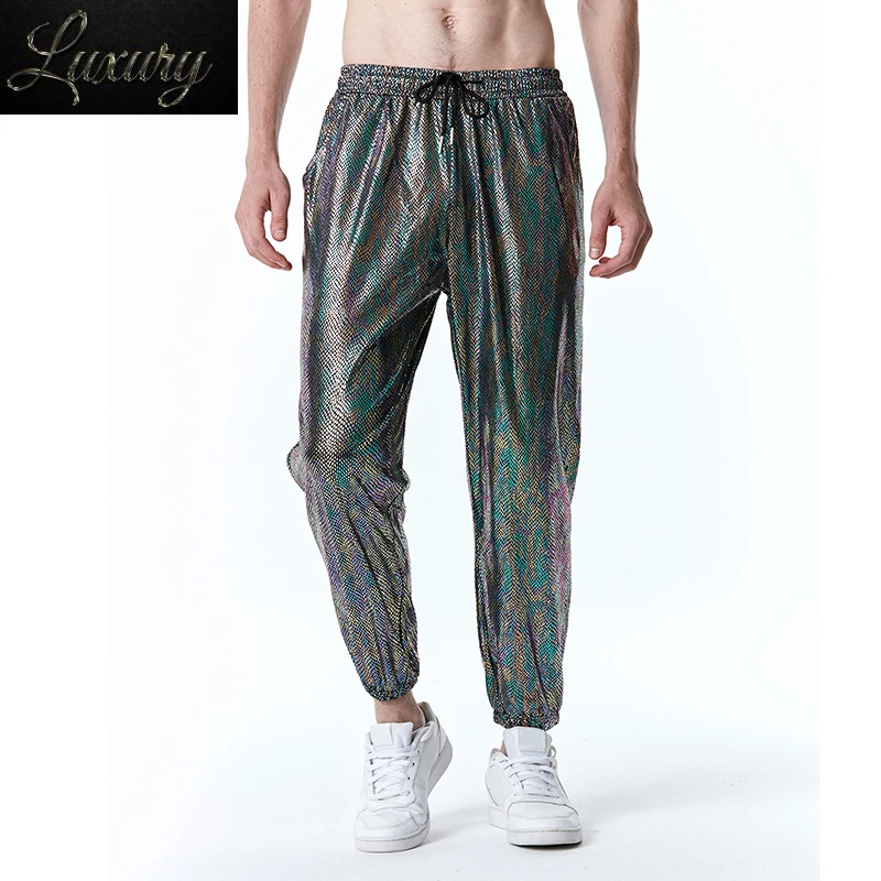 

Snake Print Hot Gold Dancer Casual Pants Men's Streetwear Fashion Sweatpants Stretch Waist Jogging Outdoor Trousers