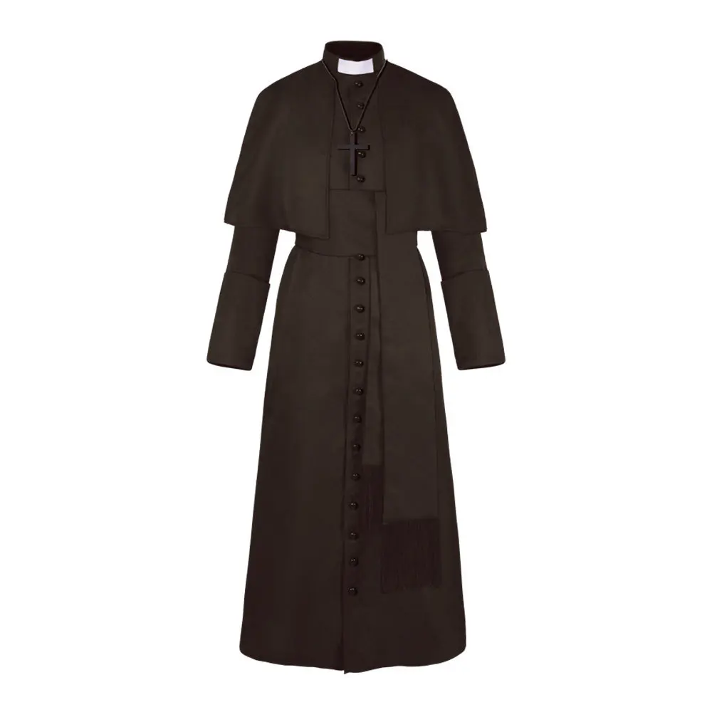 Anime Priest Costume Catholic Church Religious Roman Pope Pastor Father Costumes Mass Missionary Robe Clergy Cassock