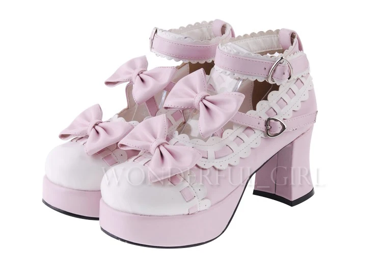 Neue japanische Stil Lolita Schuhe Dienstmädchen Cosplay Mädchen Prinzessin High Heels Damen Schuhe mit Schleife Größe 35-47 6