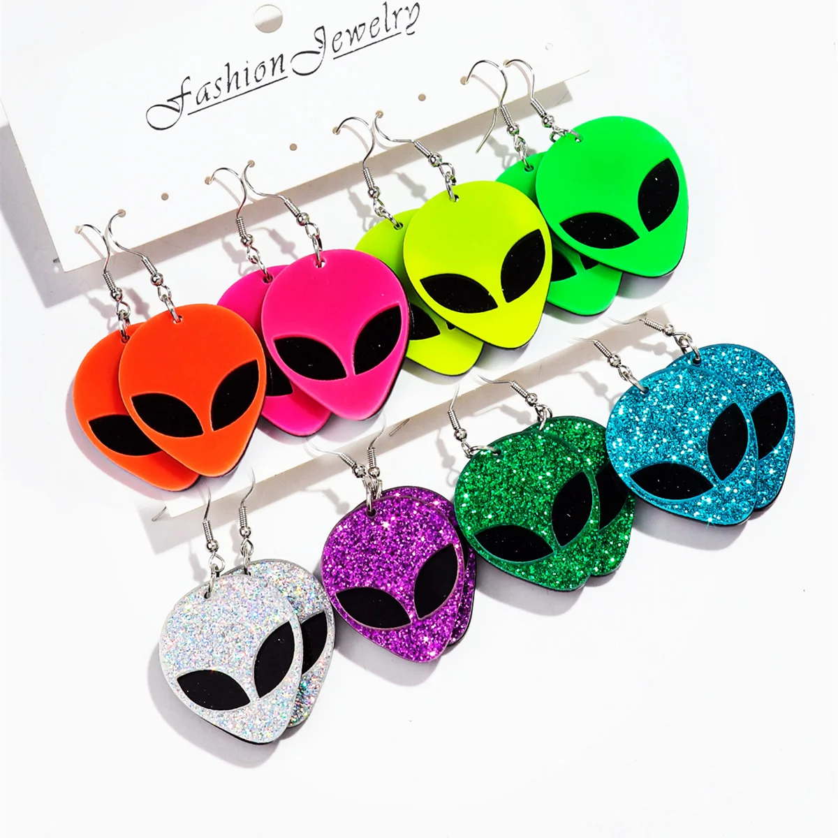4 paar/satz lustige Acryl Neon Alien Ohrring Set für Frauen Hip Hop Glitter übertrieben Tropfen Ohrringe 2024 Trend Modeschmuck
